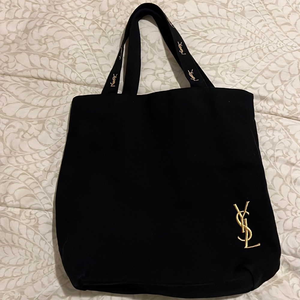 YSL Yves Saint Laurent Black Canvas Parfums Tote Bag